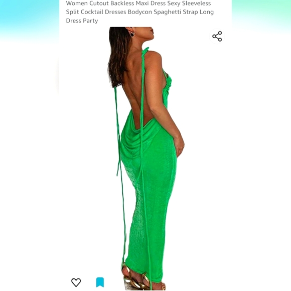 Green slinky backless dress - Picture 3 of 6